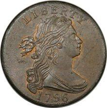 1796 1C Draped Bust, Reverse of 1795. MS65 Red and Brown PCGS.