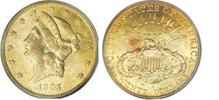 1905 $20 MS64 PCGS.